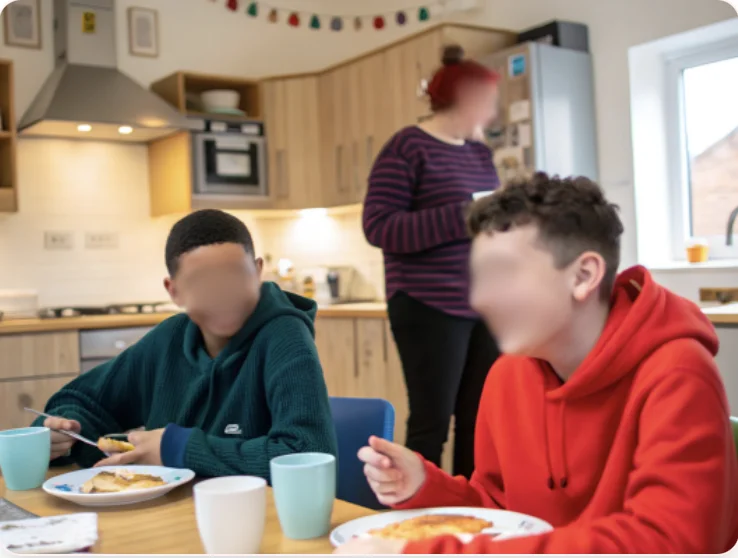 Young people enjoying mealtime at home